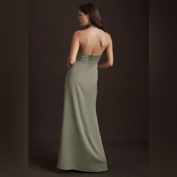 BHLDN Ruby Twist Halter Satin Gown - Moss Green - Size 4 - Like new - Picture 3 of 9